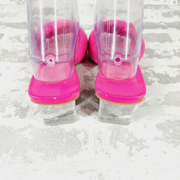 New Open Edit Cleo Pink Twisted Vamp Clear Heel Slide Sandals T191 - Picture 7 of 14